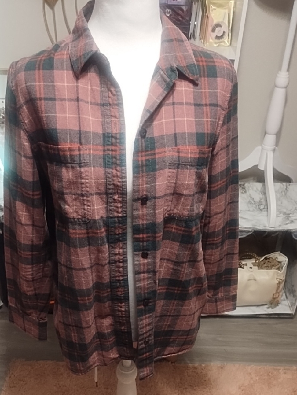 Madewell Plaid Shirt Jacket in Mauve, Forest & Rust